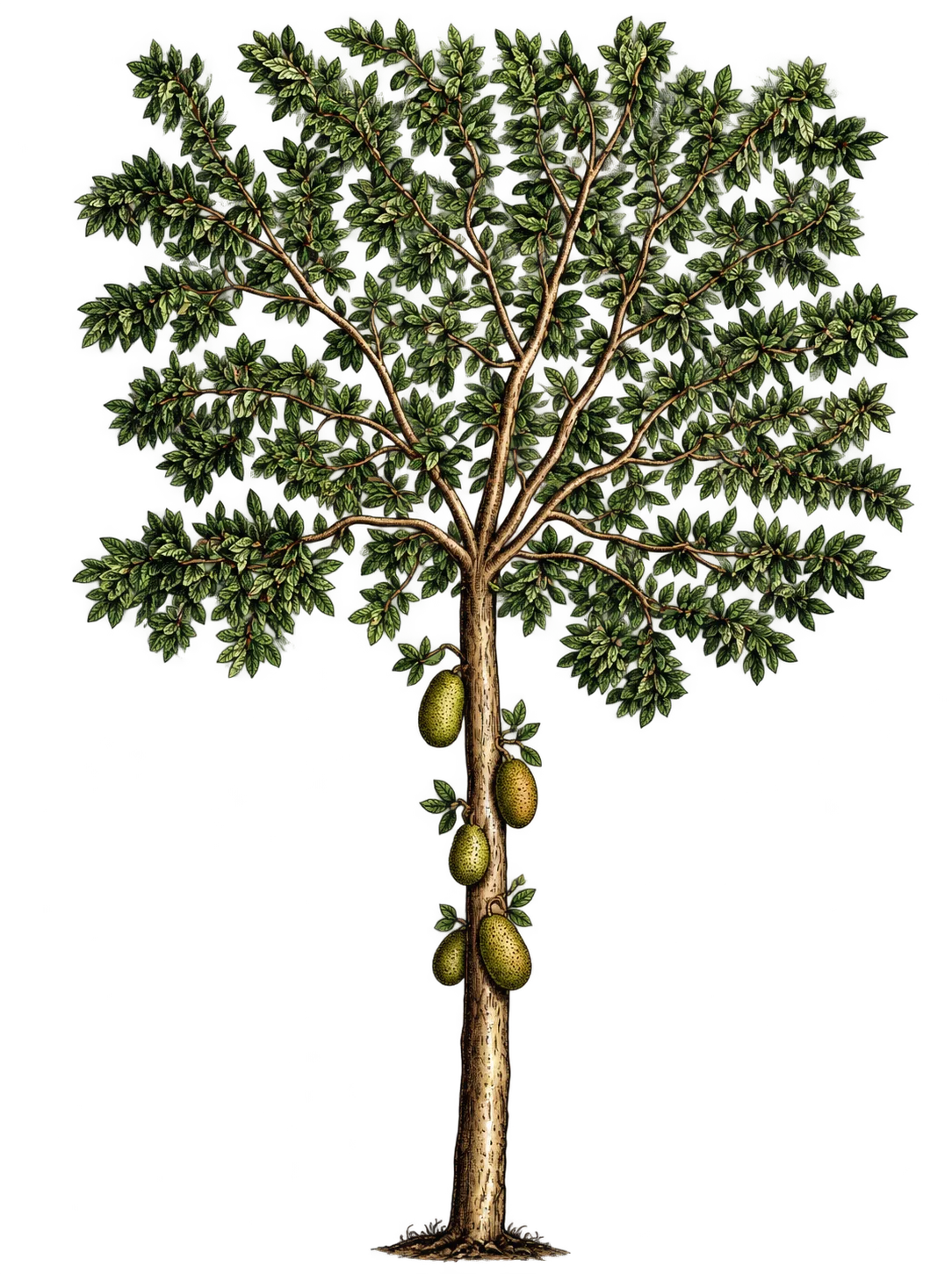 Archival botanical study of a jackfruit shade tree
